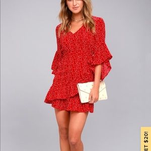 Lulu’s Medium WHOLE HEART RED POLKA DOT WRAP DRESS